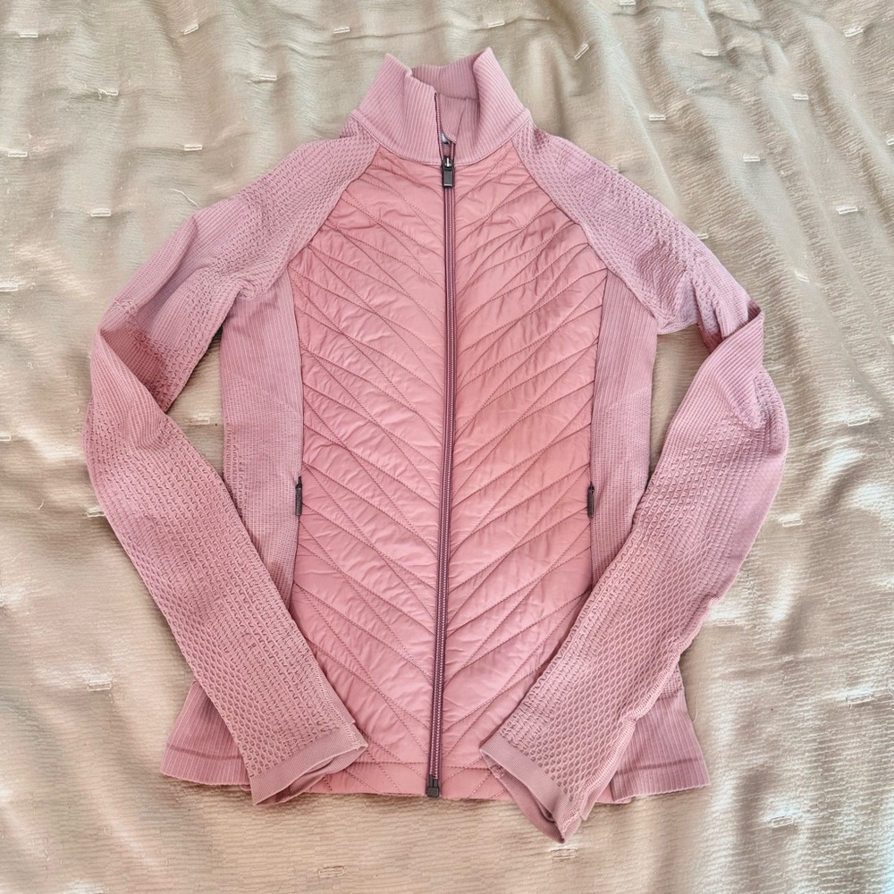 Athleta Pink Puffer Jacket with Chevron Quilting